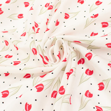 Rayon Poplin Prints Design 26 Red Tulips on White