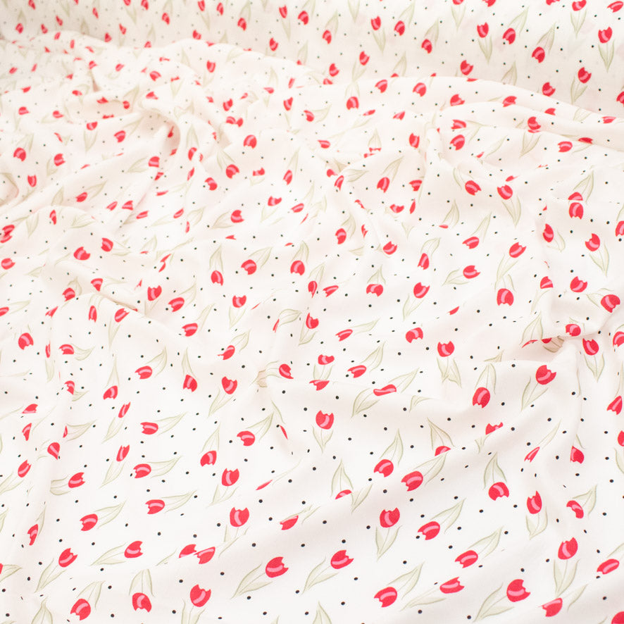 Rayon Poplin Prints Design 26 Red Tulips on White