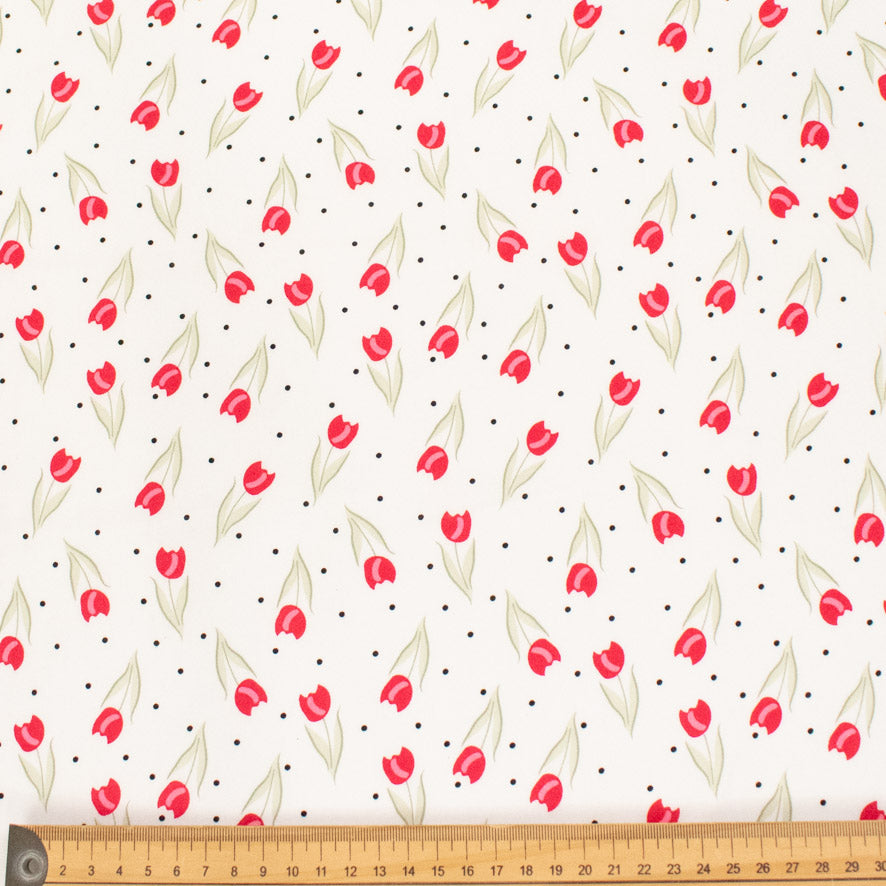 Rayon Poplin Prints Design 26 Red Tulips on White