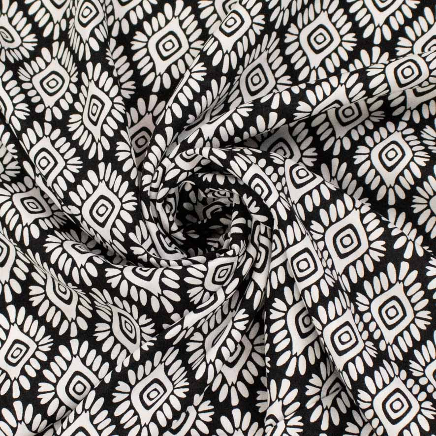 Rayon Poplin Prints Design-30 Black Tribal Diamond on White