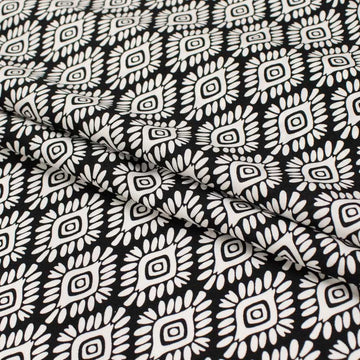 Rayon Poplin Prints Design-30 Black Tribal Diamond on White