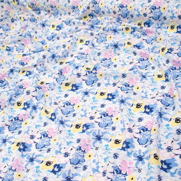 Rayon Poplin Prints Design 32 Blue Pink & Yellow Flowers