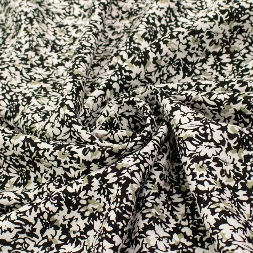 Rayon Poplin Prints Design 33 Black & Grey Florals