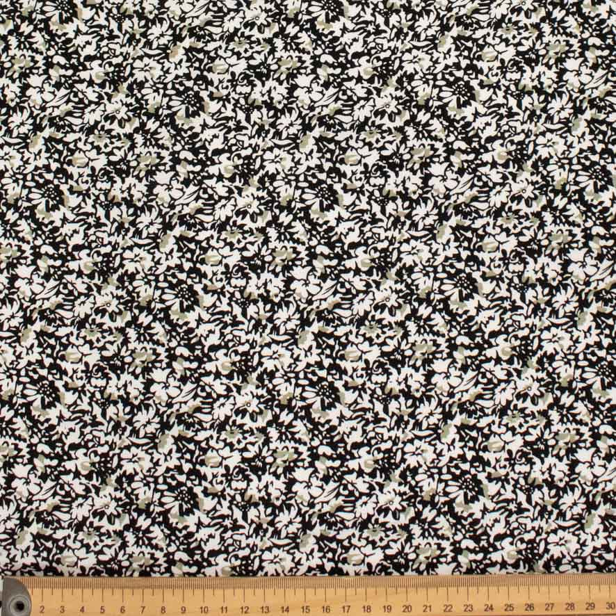 Rayon Poplin Prints Design 33 Black & Grey Florals