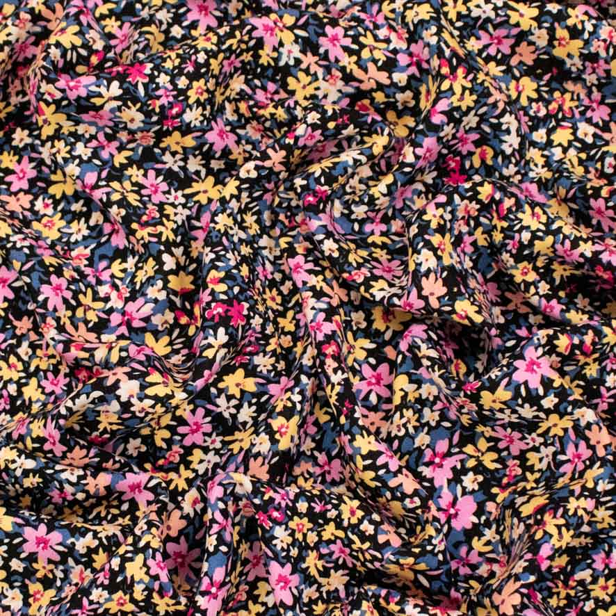 Rayon Poplin Prints Design 17 Pink & Yellow Vibrant Flowers