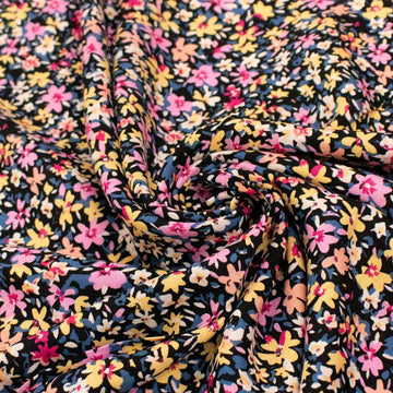 Rayon Poplin Prints Design 17 Pink & Yellow Vibrant Flowers