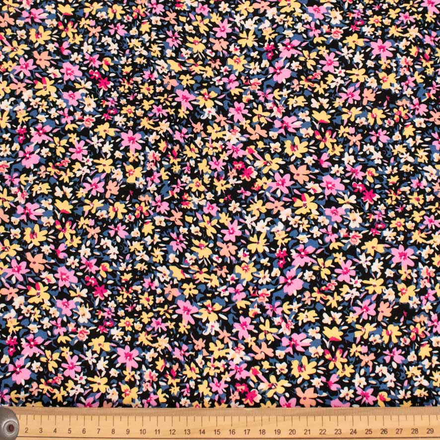 Rayon Poplin Prints Design 17 Pink & Yellow Vibrant Flowers
