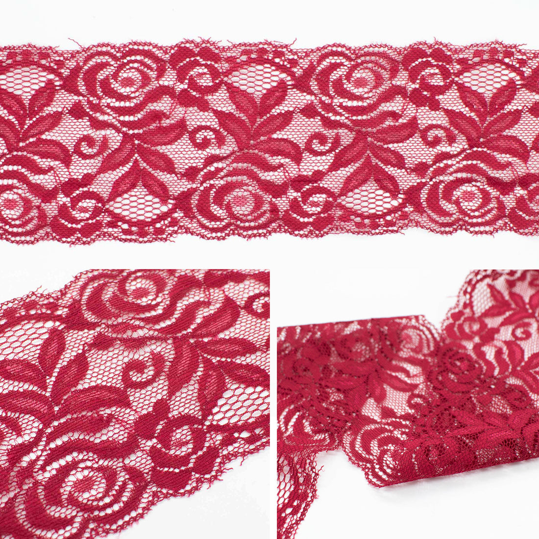 Rose & Leaves Stretch Lace Trim 8CM