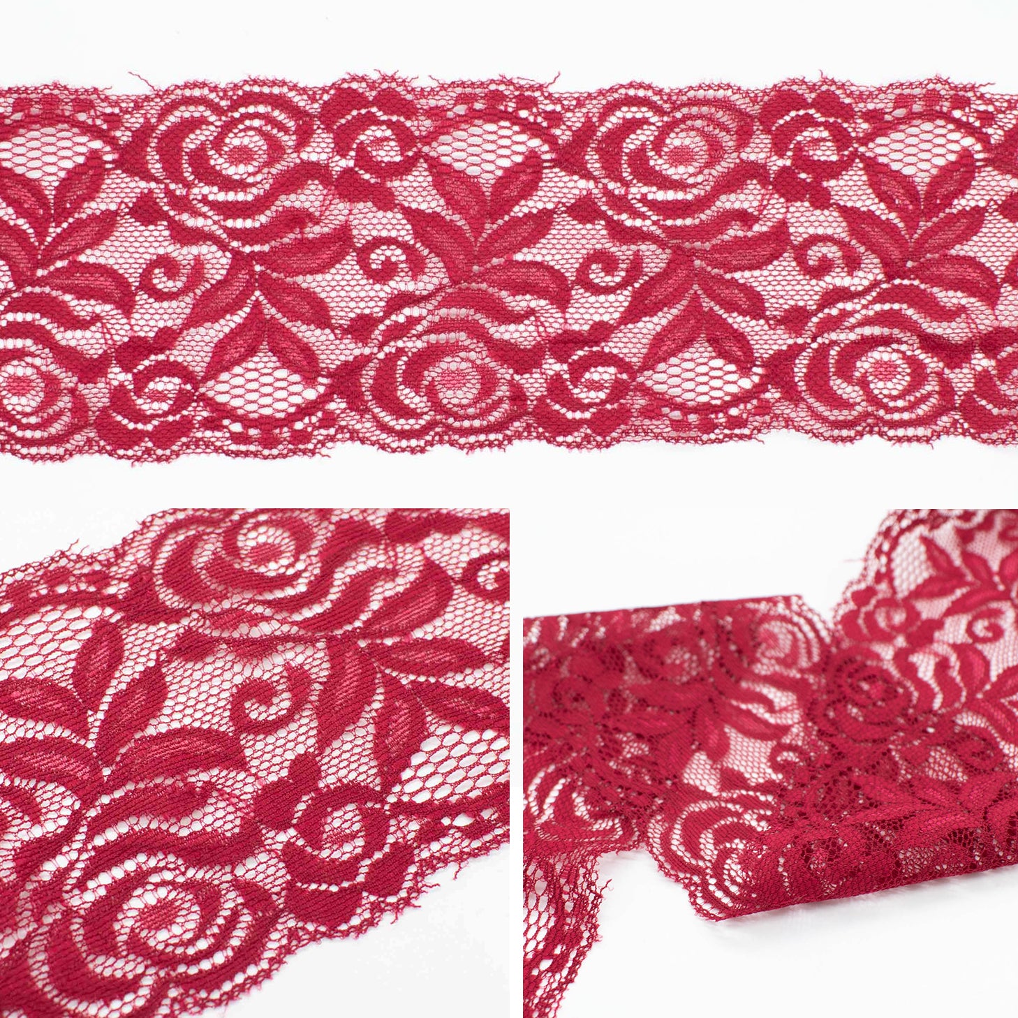 Rose & Leaves Stretch Lace Trim 8CM