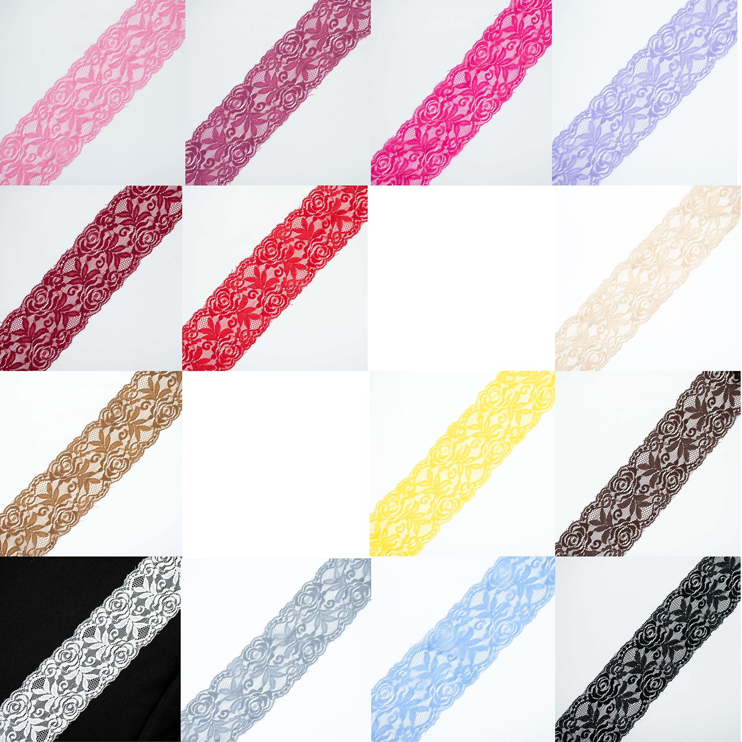 Rose & Leaves Stretch Lace Trim 8CM