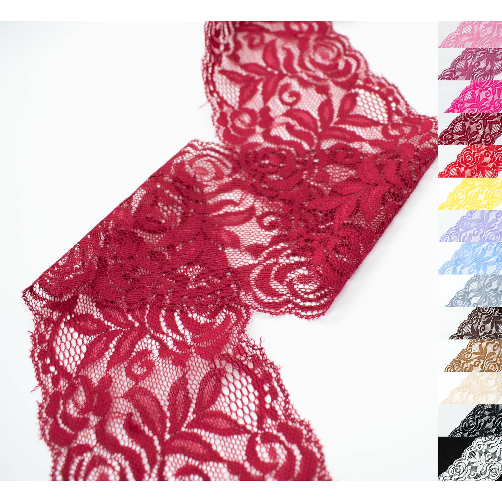 Rose & Leaves Stretch Lace Trim 8CM