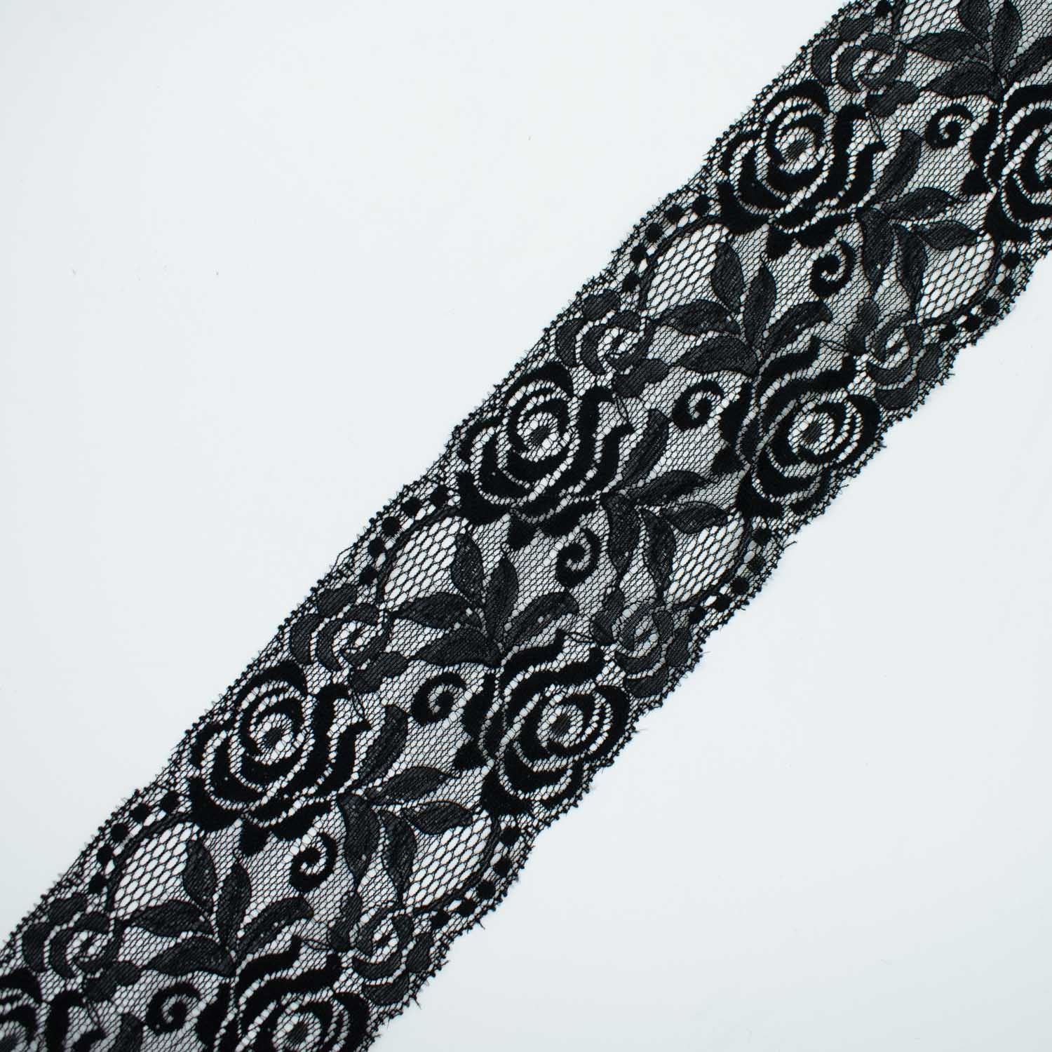 Rose & Leaves Stretch Lace Trim 8CM