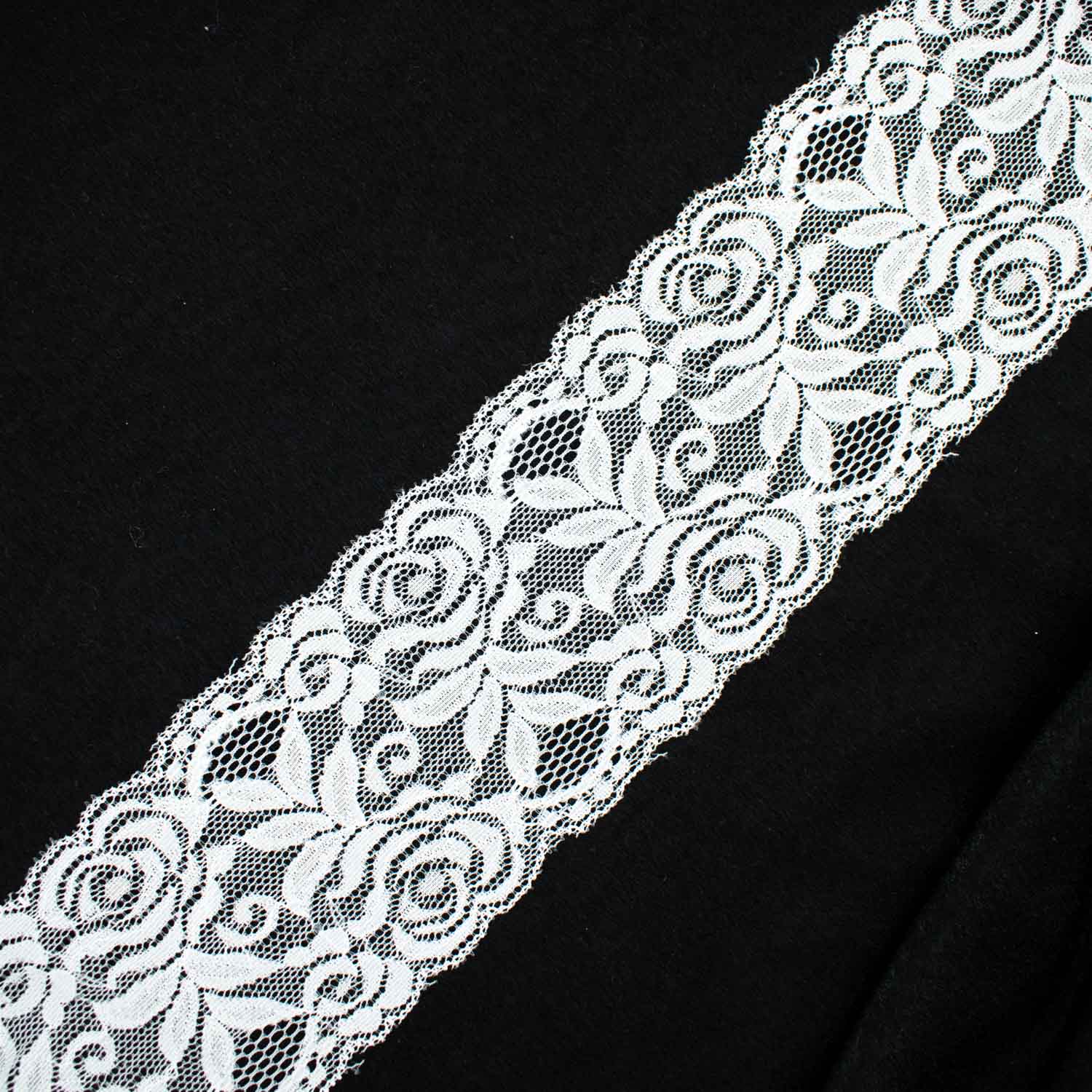 Rose & Leaves Stretch Lace Trim 8CM
