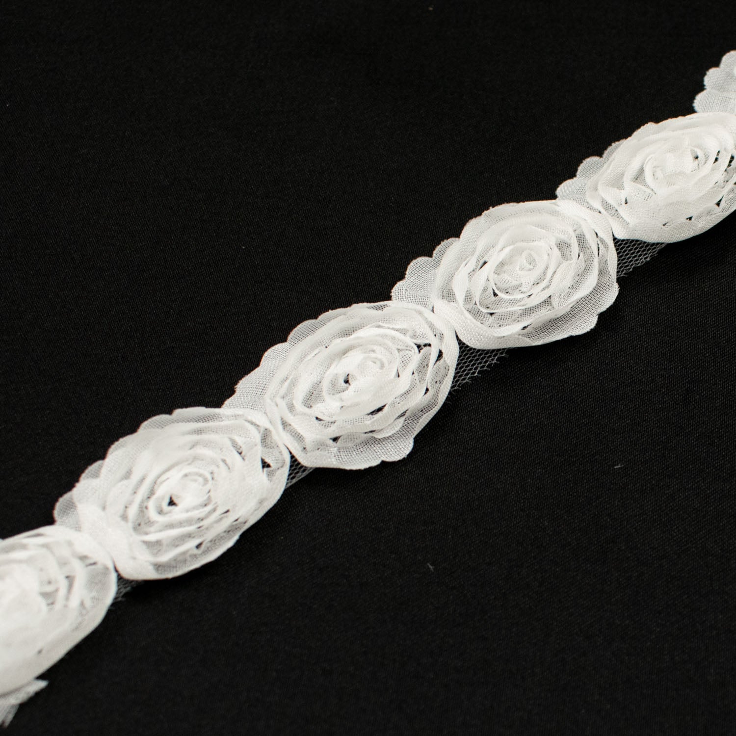 3D Rose Netting Lace Trim White 3CM