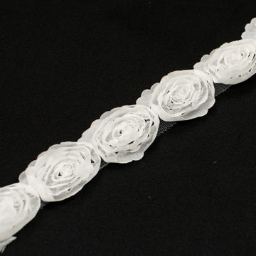 3D Rose Netting Lace Trim White 3CM