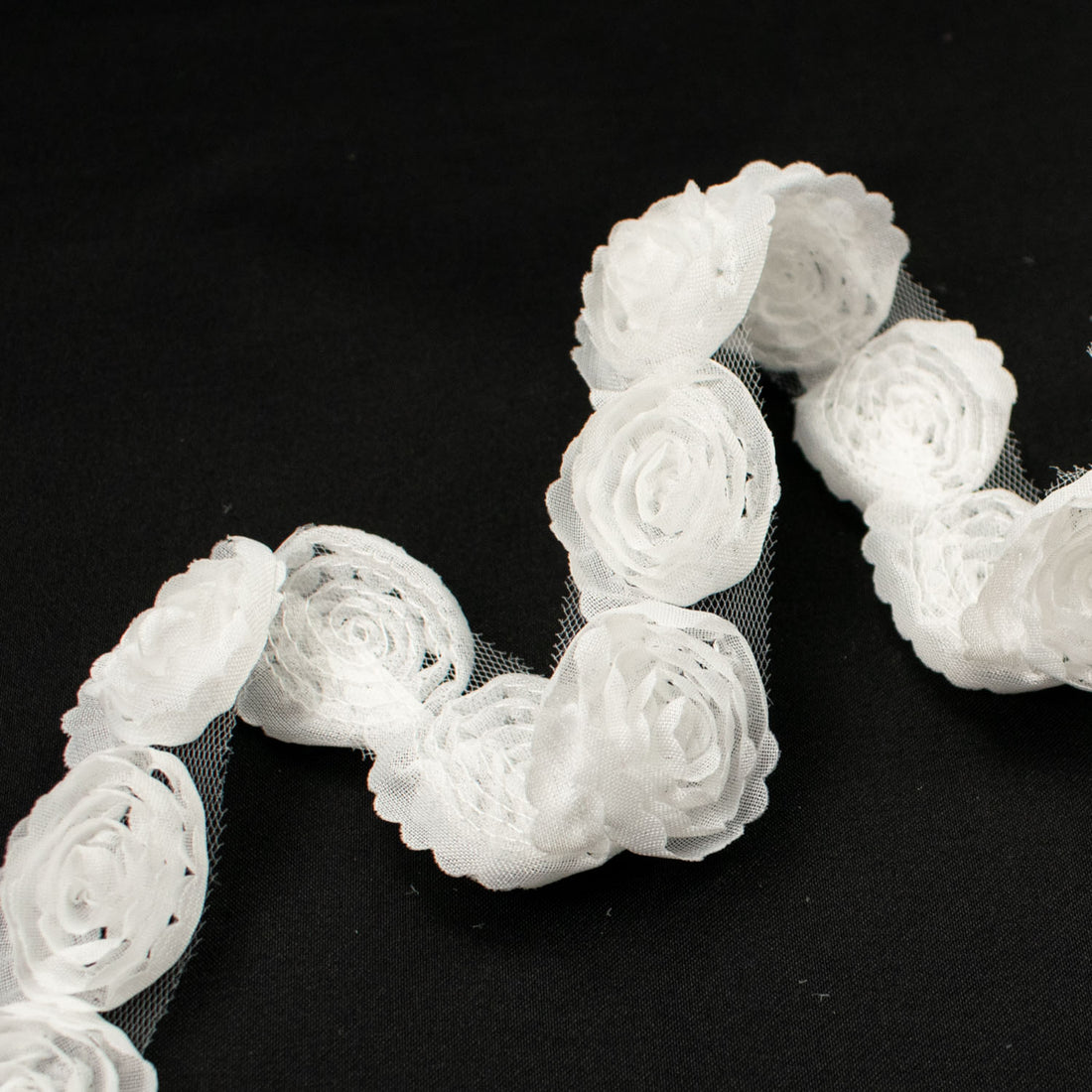 3D Rose Netting Lace Trim White 3CM