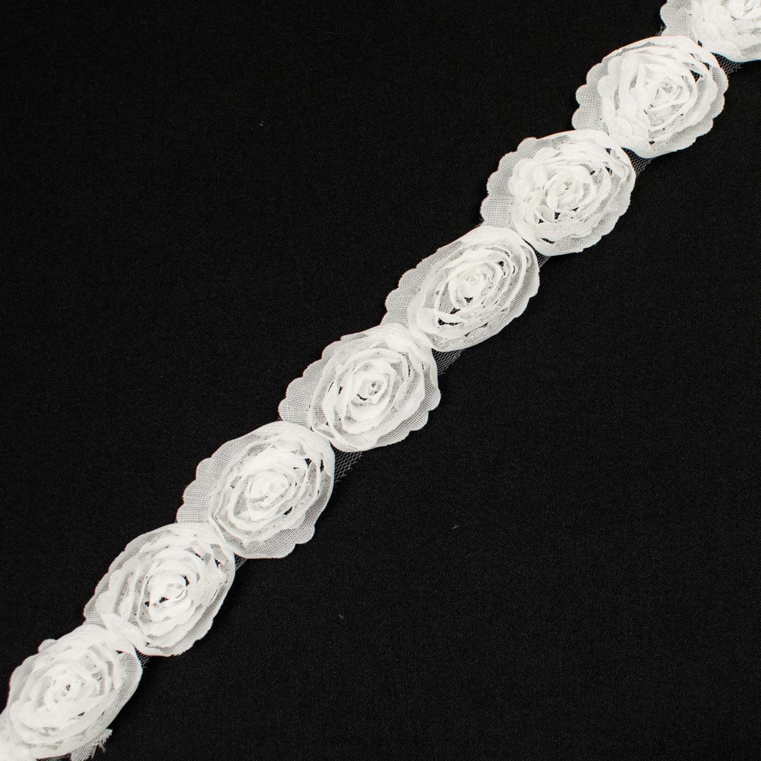 3D Rose Netting Lace Trim White 3CM