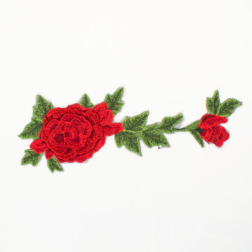 Trellis Red Rose Flower Embroidered Applique Sew On Motif
