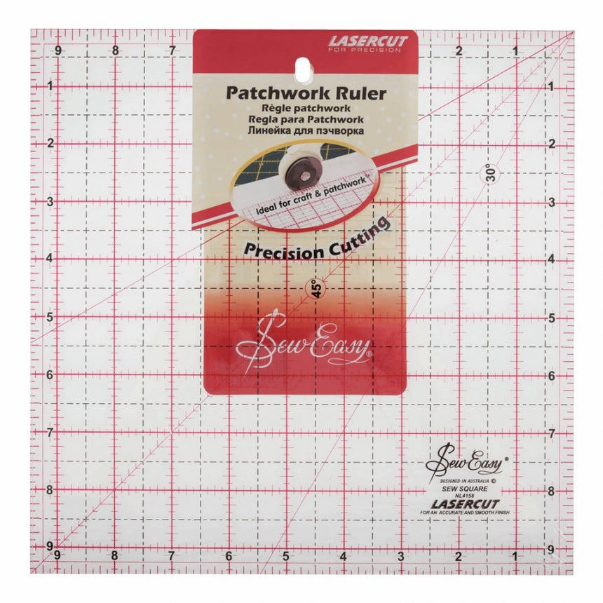 Sew Easy Quilting Patchwork Square Ruler 9.5" x 9.5"
