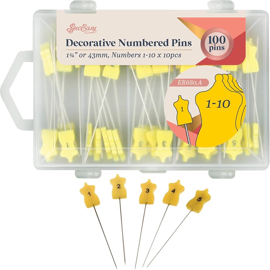 SEW EASY DECORATIVE PINS NUMBERED PINS 1-10 - Mannequin shaped pins Box of 100PCS (10 of Each)
