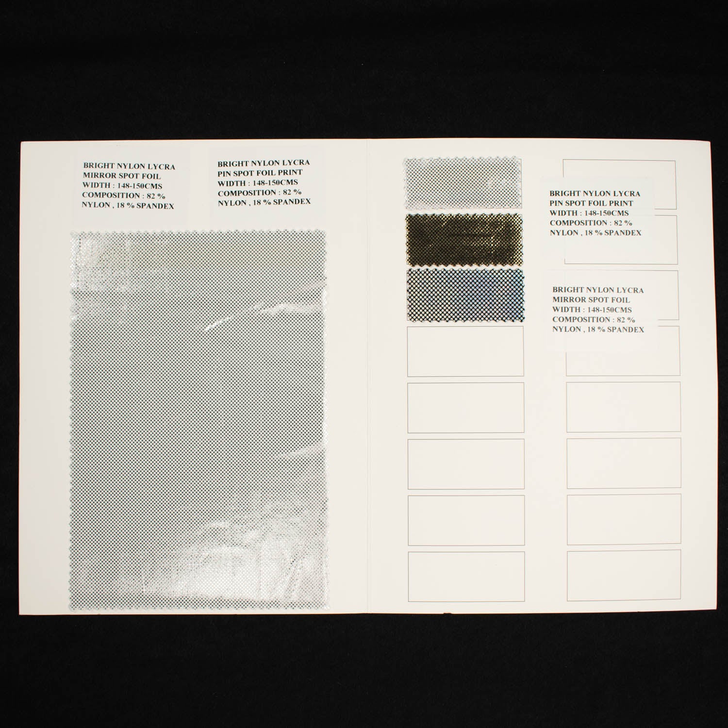 Pinspot & Mirror Foil Nylon Lycra Sample Book