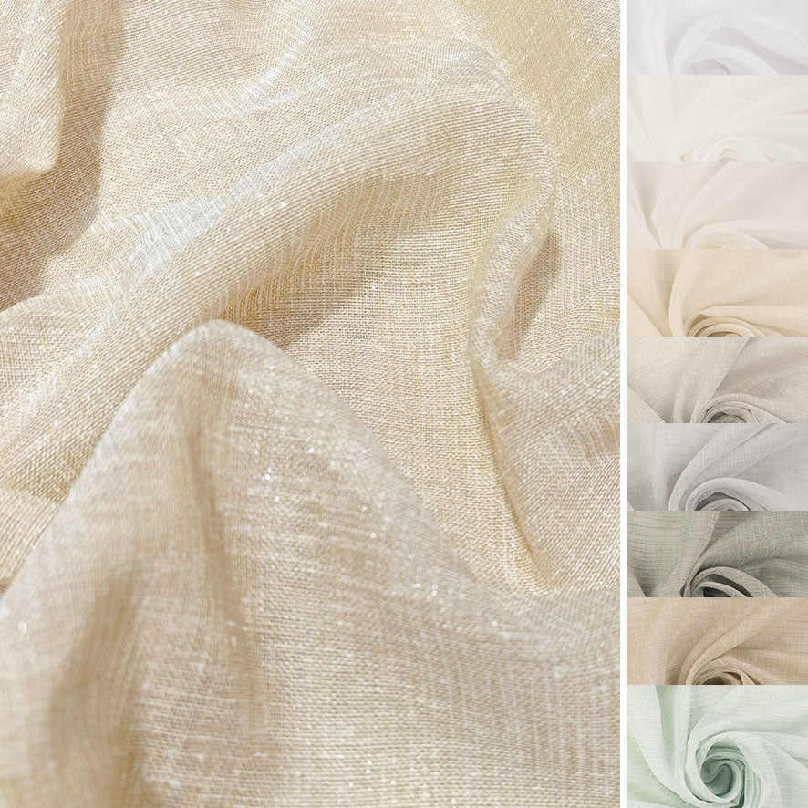 Santorini Curtaining Linen Look Glitter Sheer Fabric 300cm