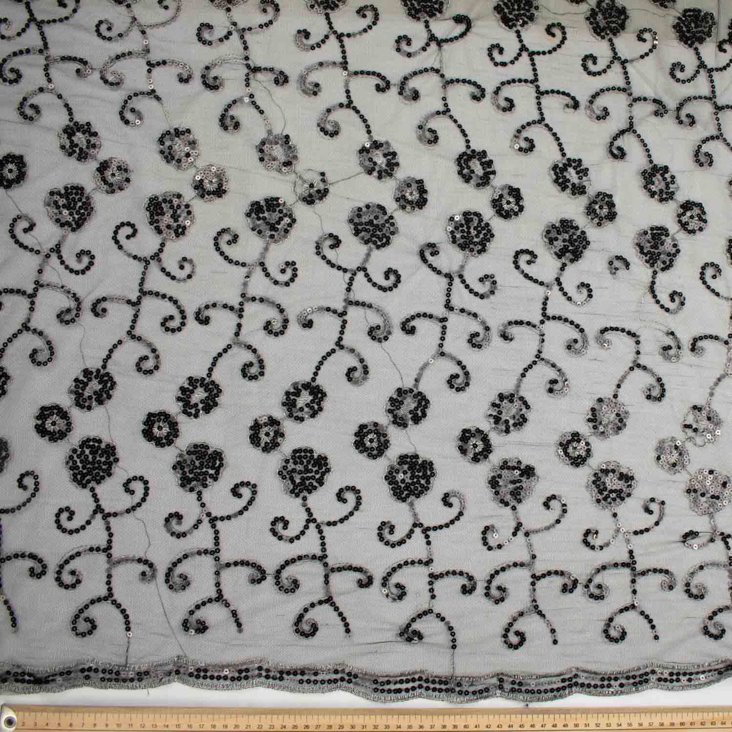 Light Sequin Tulle Lace Black Design-2
