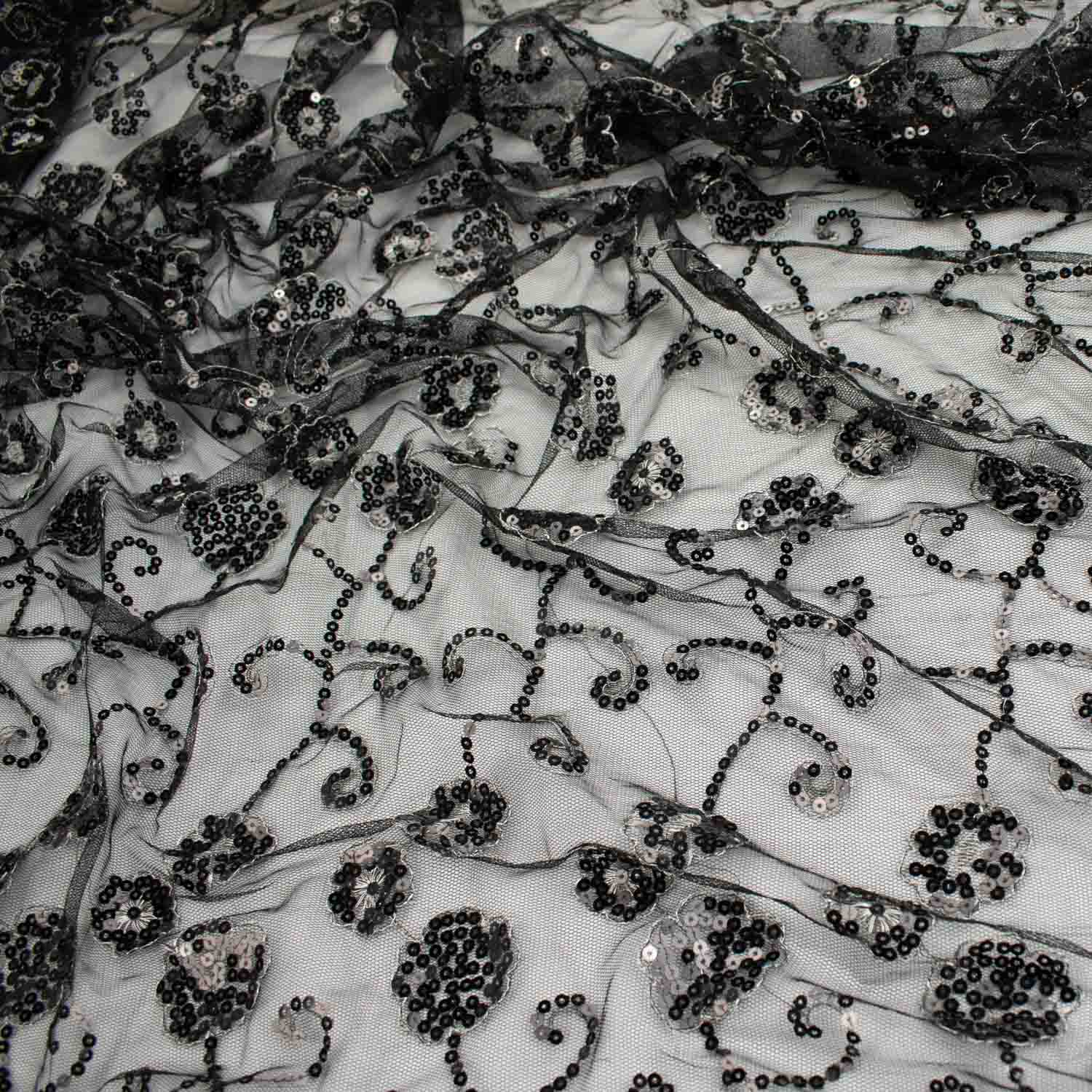 Light Sequin Tulle Lace Black Design-2