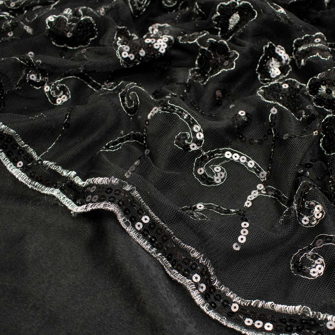 Light Sequin Tulle Lace Black Design-2