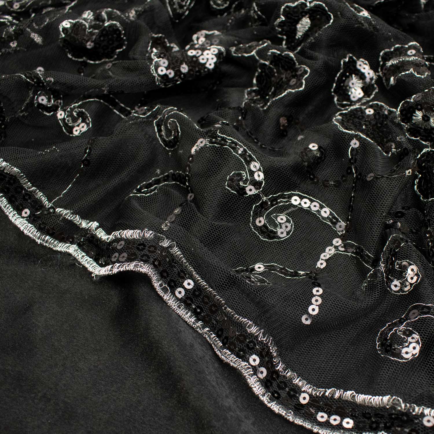 Light Sequin Tulle Lace Black Design-2