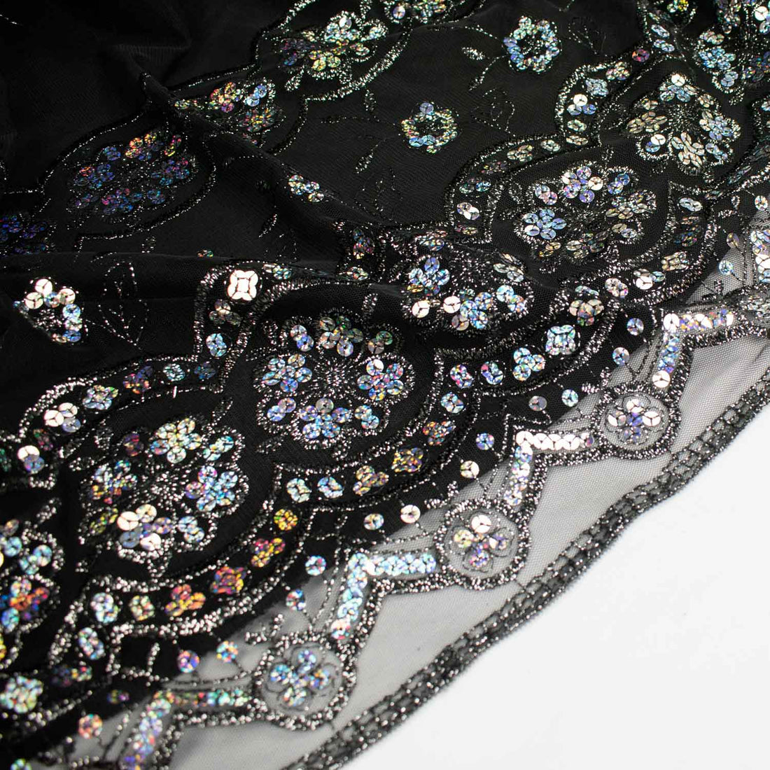 Light Sequin Tulle Lace Black Design-3