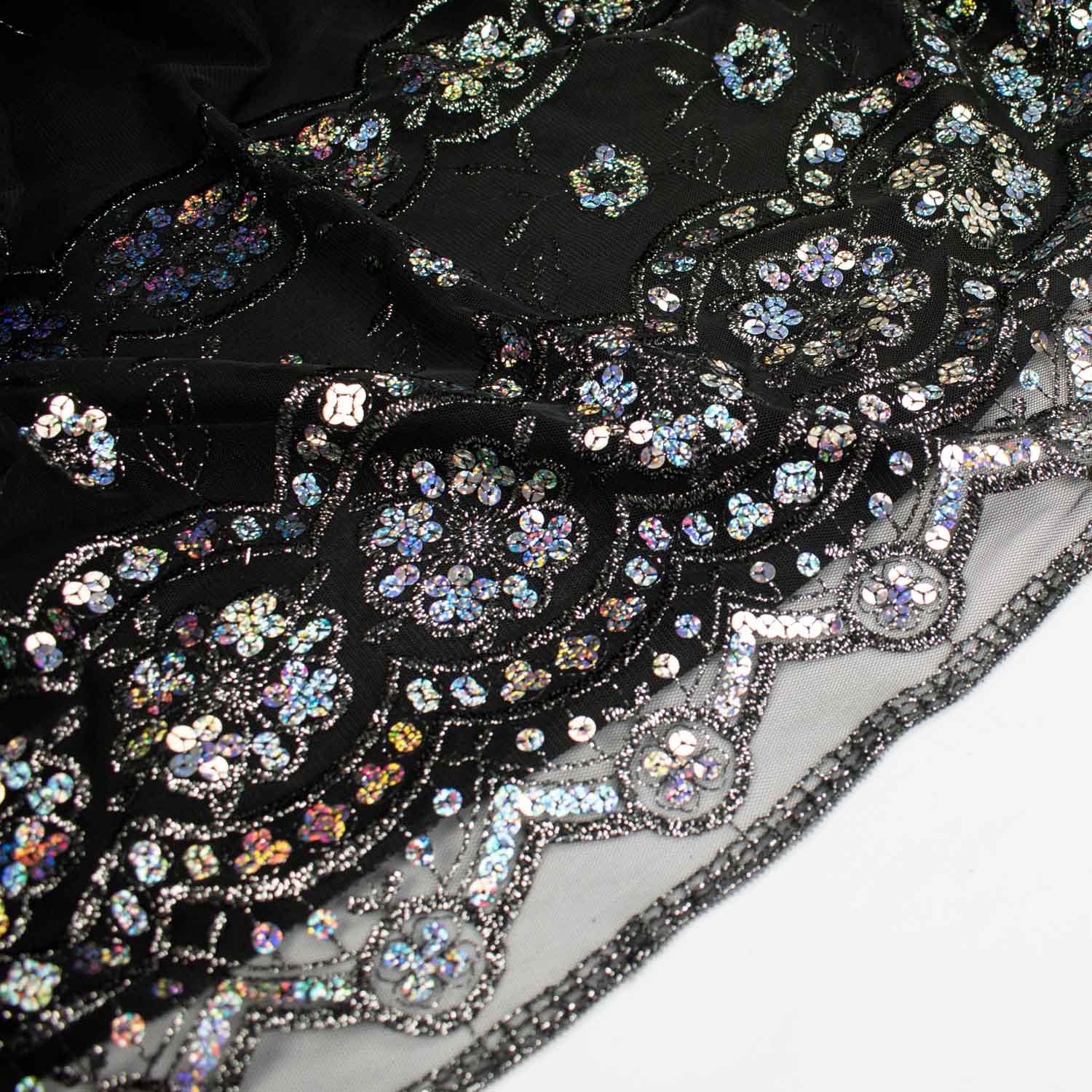 Light Sequin Tulle Lace Black Design-3