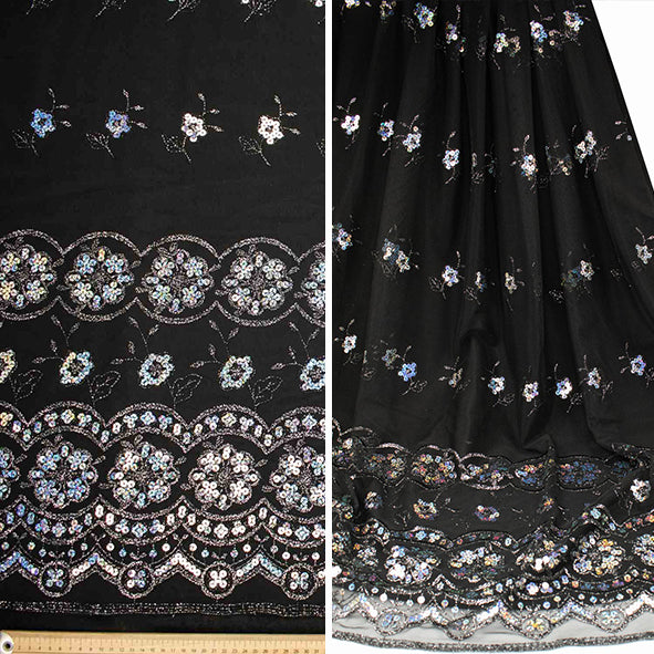 Light Sequin Tulle Lace Black Design-3