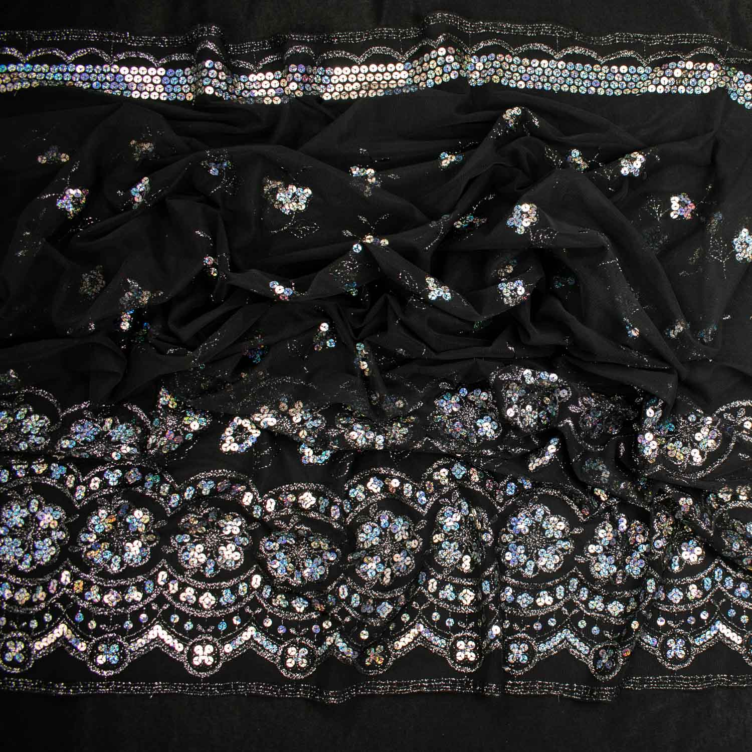 Light Sequin Tulle Lace Black Design-3