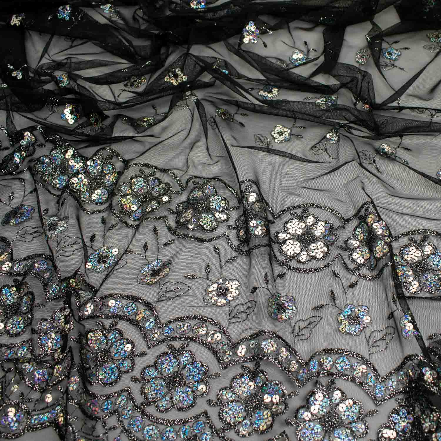 Light Sequin Tulle Lace Black Design-3