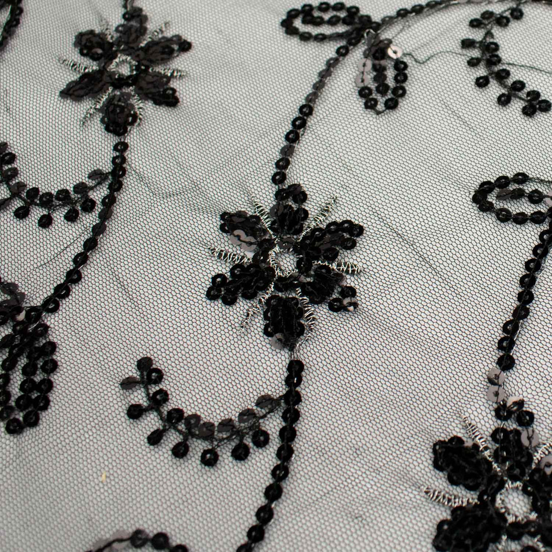 Light Sequin Tulle Lace Black Design-4