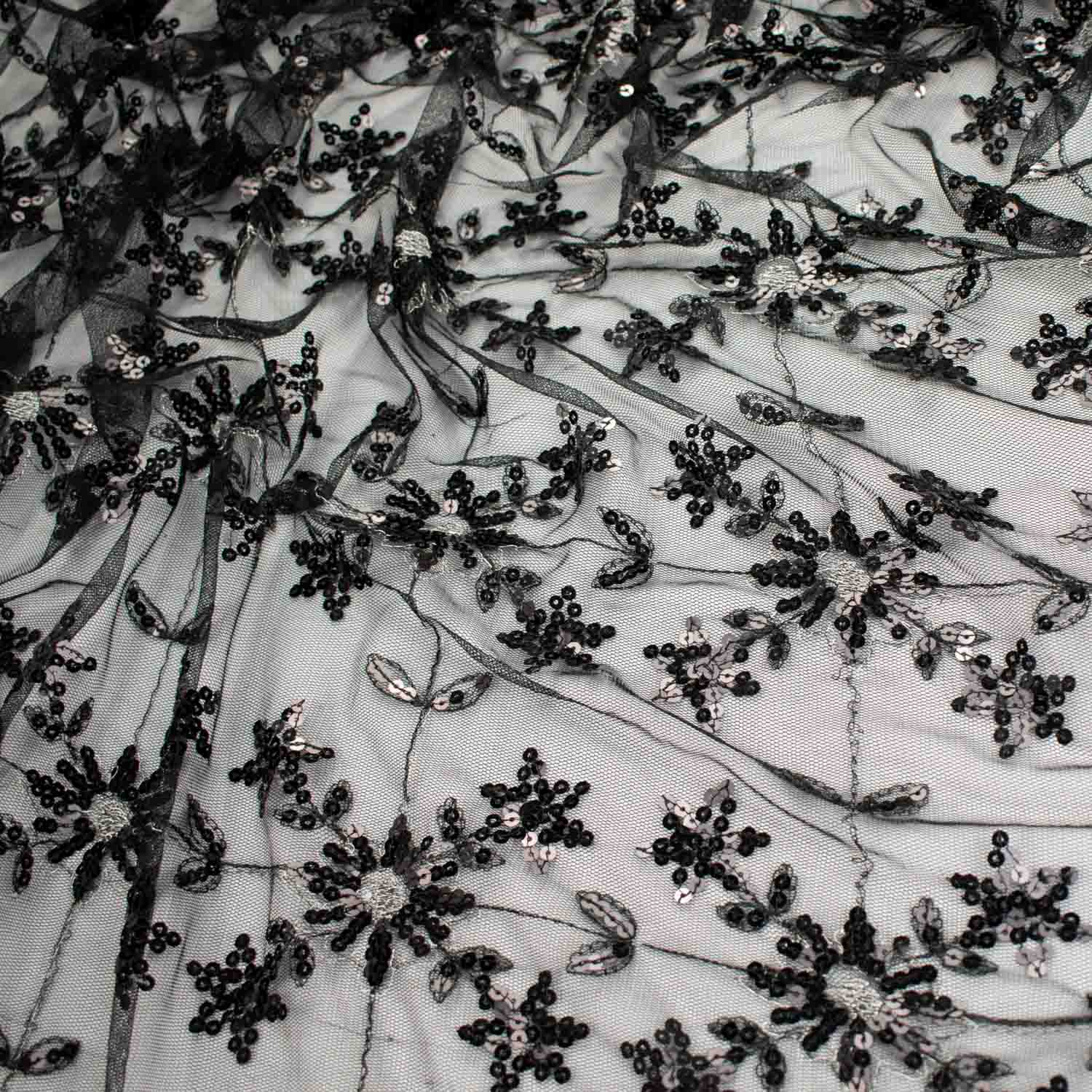 Light Sequin Tulle Lace Black Design-1