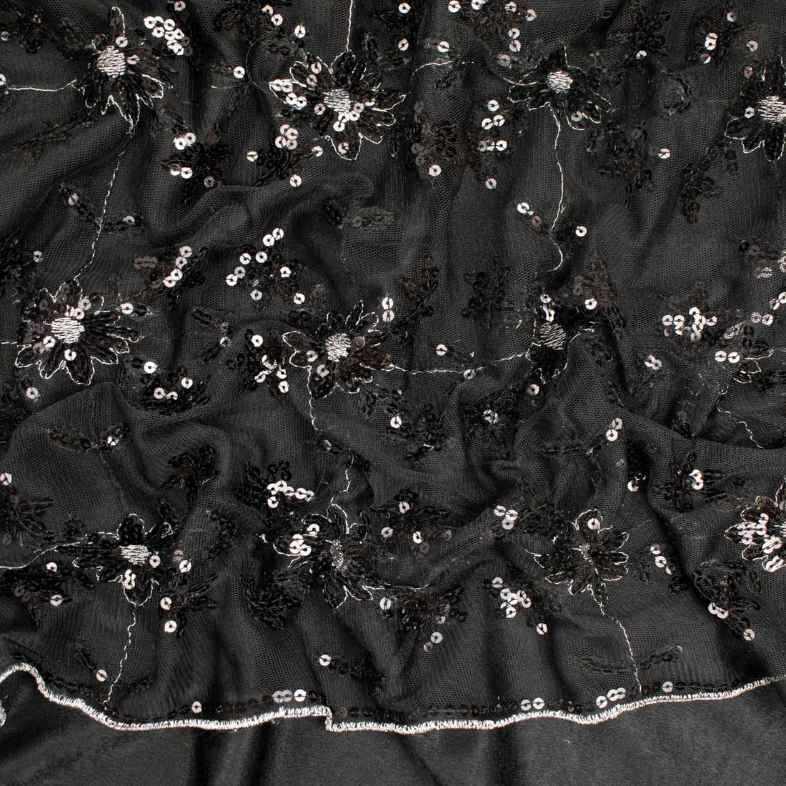 Light Sequin Tulle Lace Black Design-1
