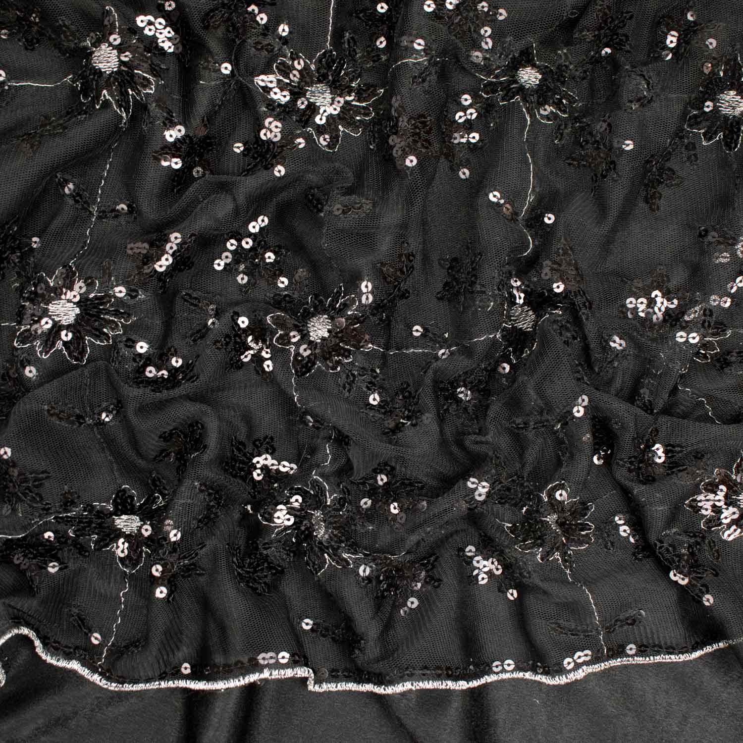 Light Sequin Tulle Lace Black Design-1