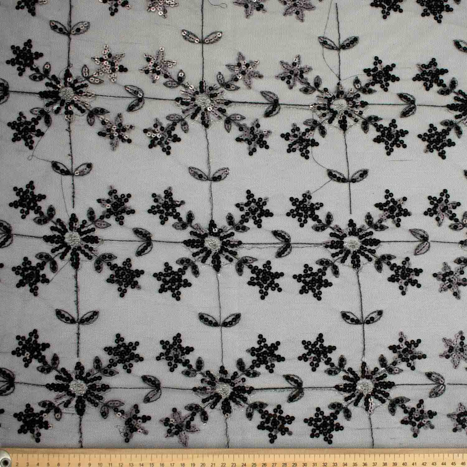 Light Sequin Tulle Lace Black Design-1