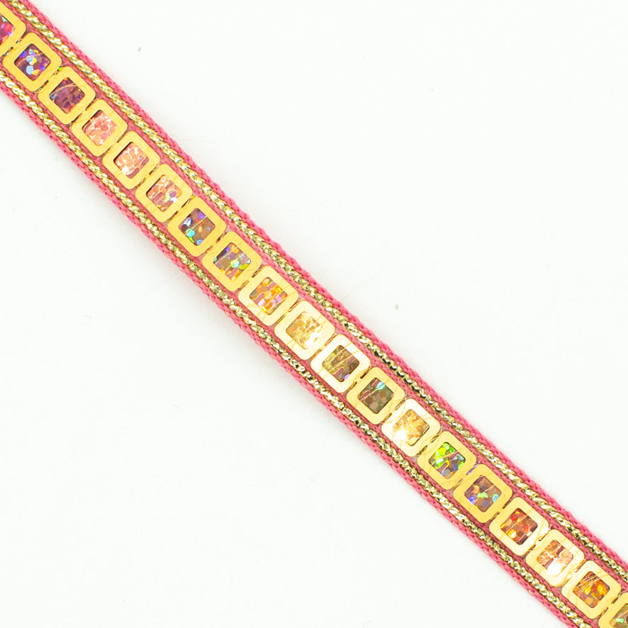 Multicolor Single Square Sequins Trim Embroidered Ribbon