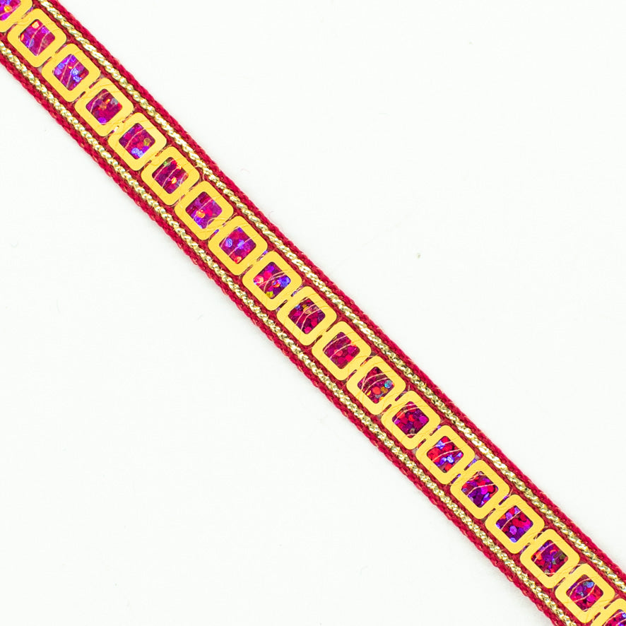 Multicolor Single Square Sequins Trim Embroidered Ribbon