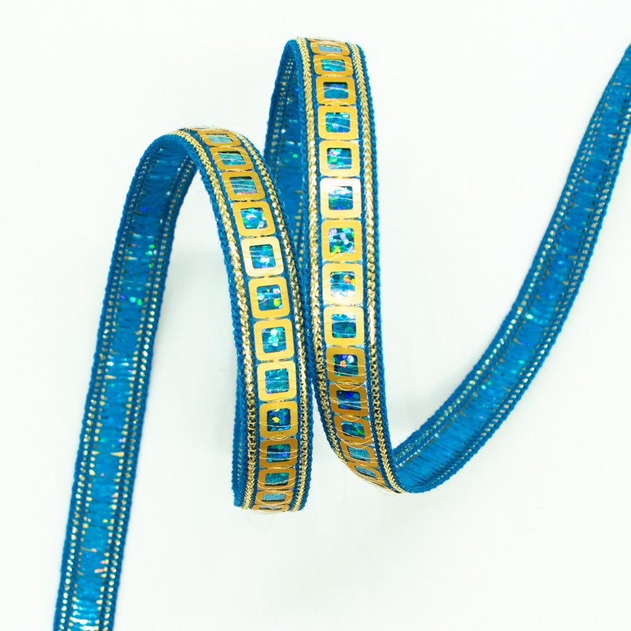 Multicolor Single Square Sequins Trim Embroidered Ribbon