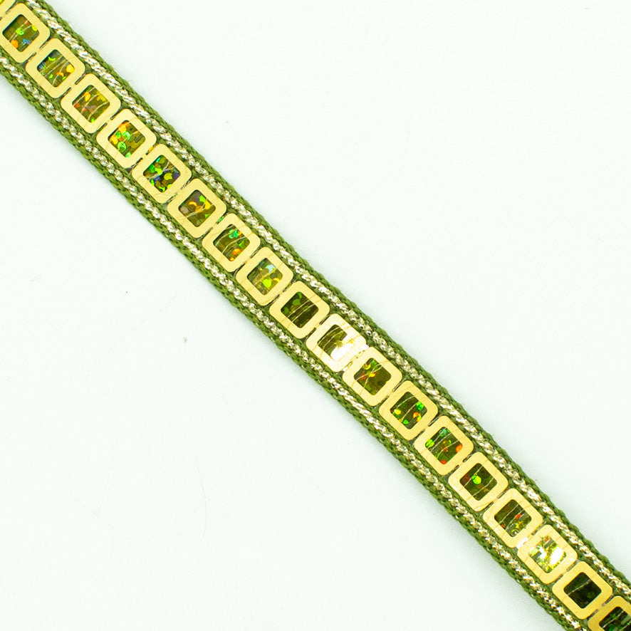 Multicolor Single Square Sequins Trim Embroidered Ribbon