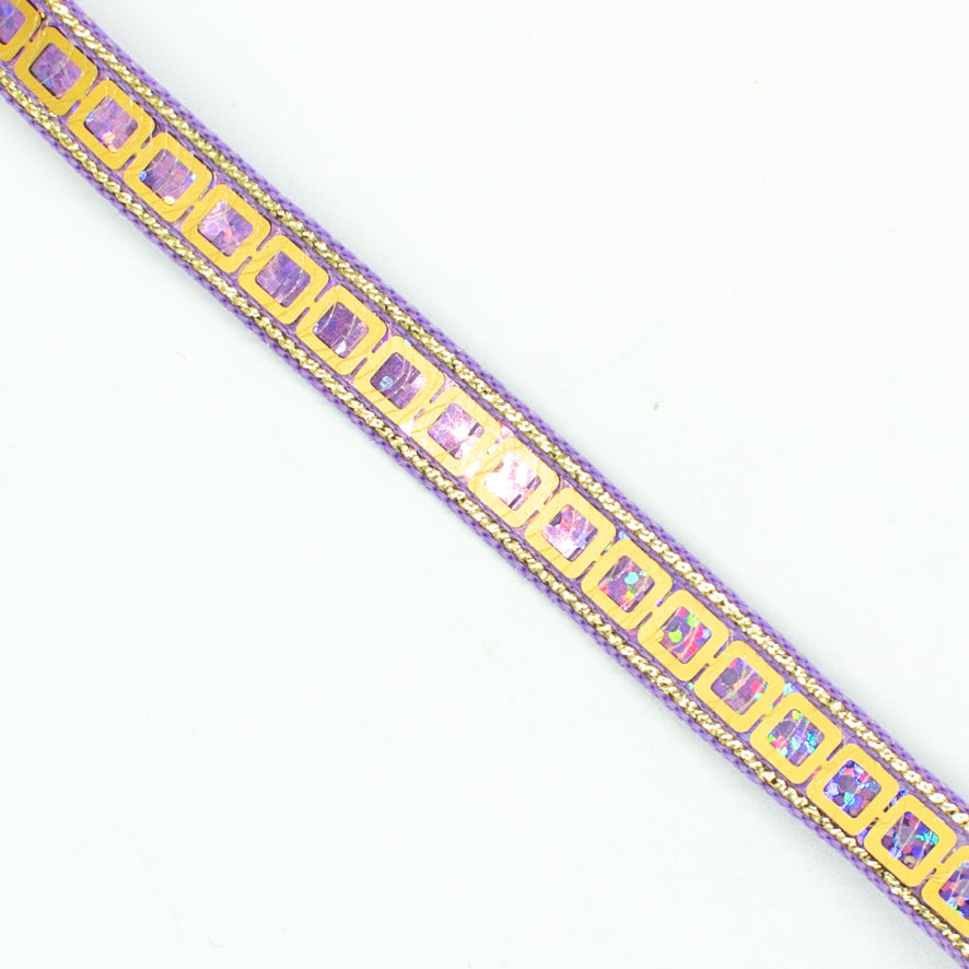 Multicolor Single Square Sequins Trim Embroidered Ribbon