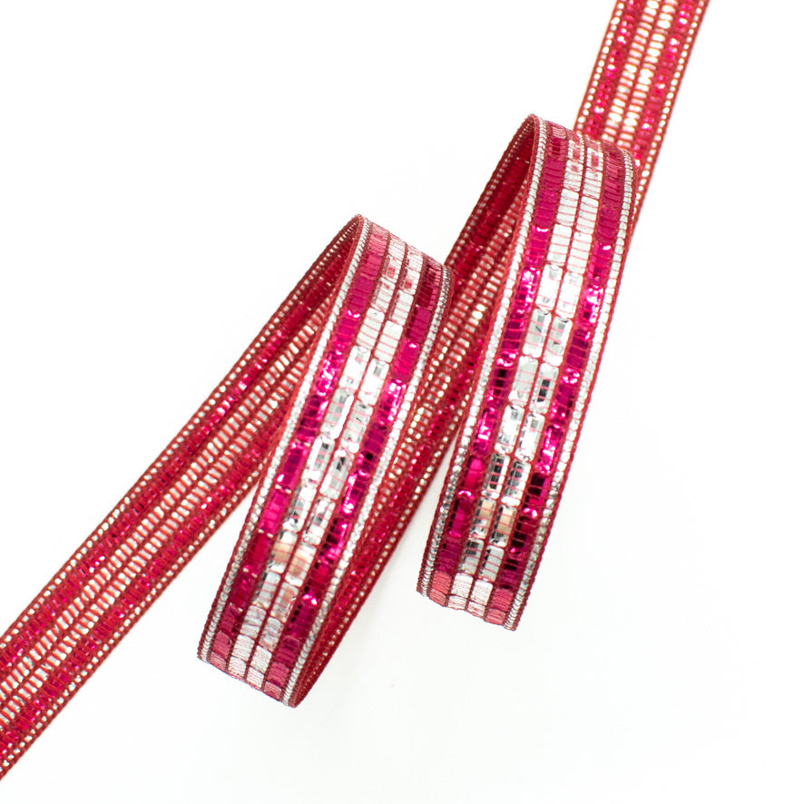 Two Tone Sequin Embroidered Ribbon-17mm