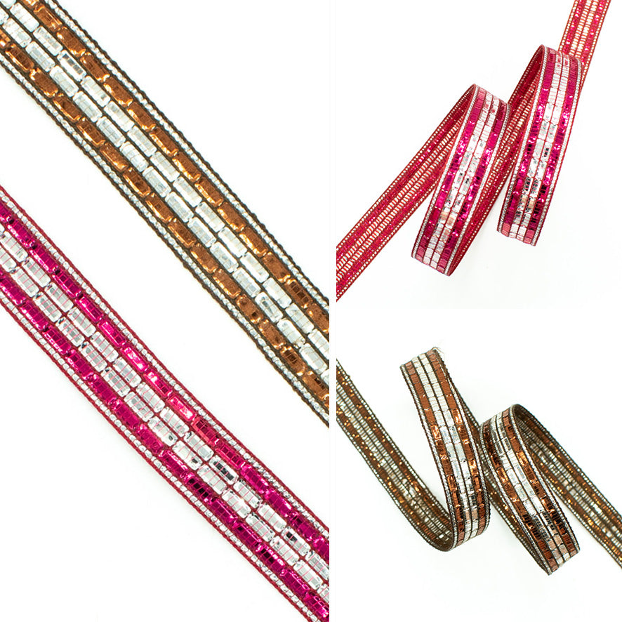Two Tone Sequin Embroidered Ribbon-17mm
