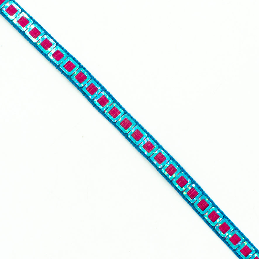 Multicolor Single Square Sequins Trim Embroidered Ribbon