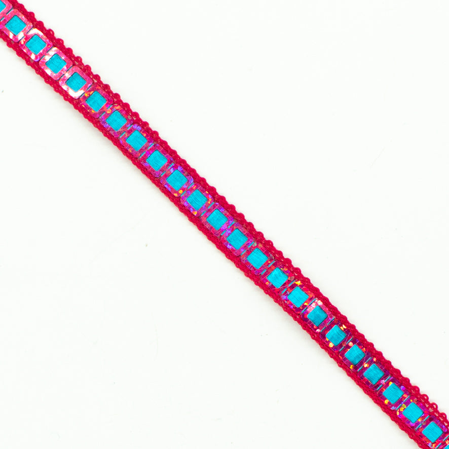 Multicolor Single Square Sequins Trim Embroidered Ribbon