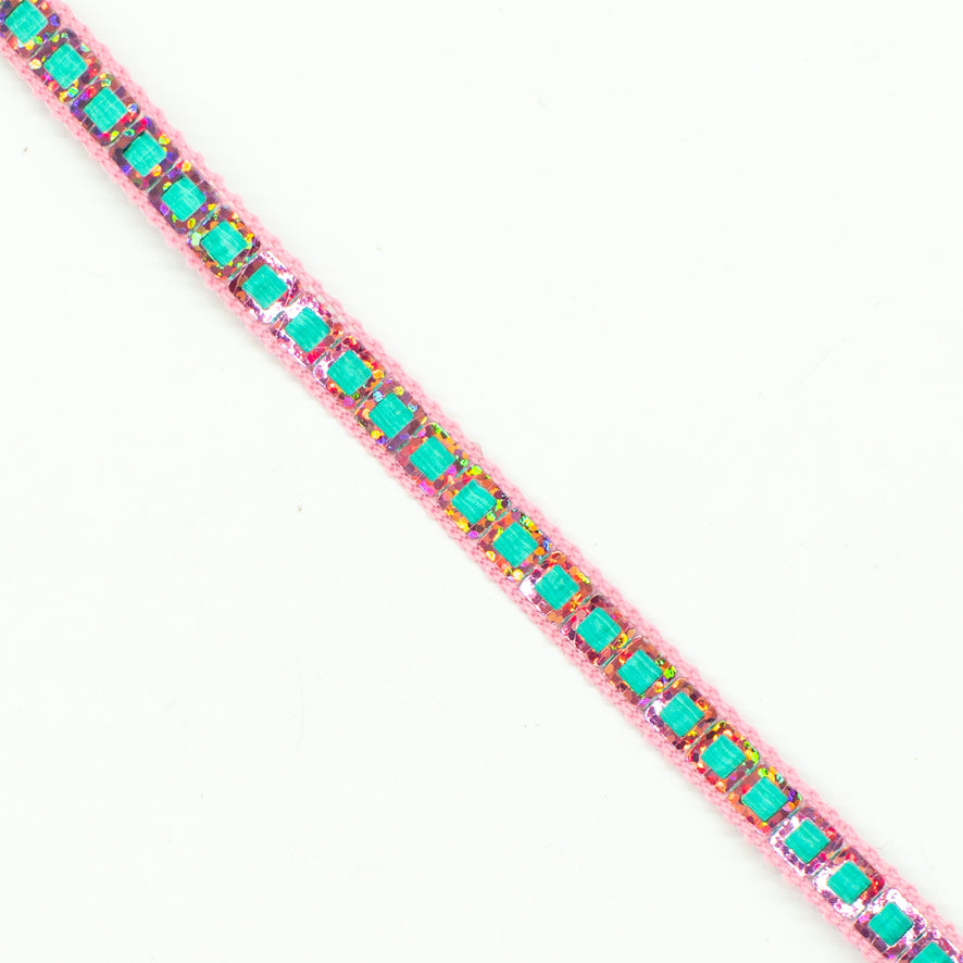 Multicolor Single Square Sequins Trim Embroidered Ribbon